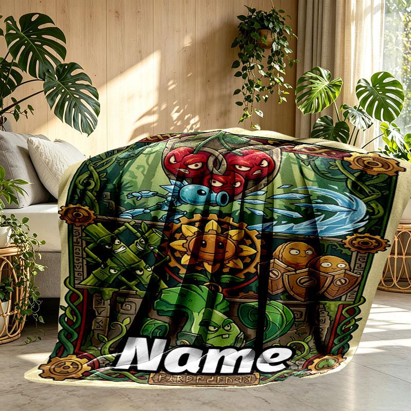 Custom Name Personalized Plants vs. Zombies Print Blanket, Home Decor, Bedroom, Sofa, Camping, Couch, Gifts for Birthday Christmas