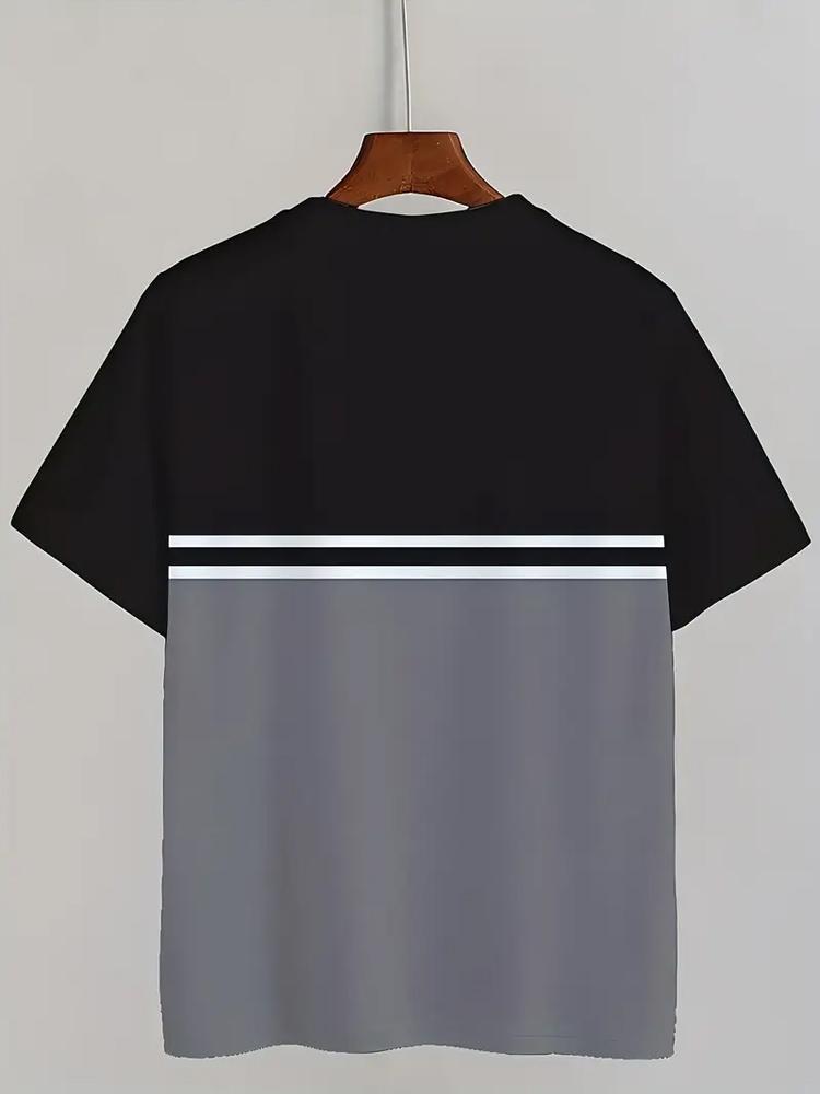 Men's Casual Summer Color Block T-Shirt Short Sleeve Vintage Style  "FREEDOM" Print Lightweight Polyester