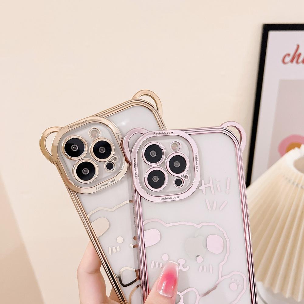Husă de telefon drăguță cu model de urs de desene animate pentru Iphone 14 12 11 13 Pro Max Xr X Xs 7 8 Plus, acoperire transparentă din TPU moale