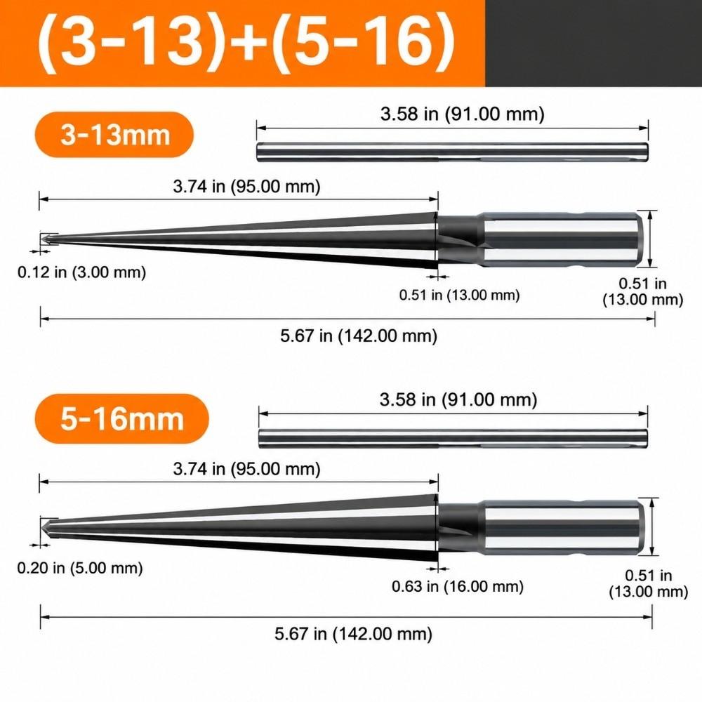 2PCS T-Handle Bridge Pin Reamer 3-13mm Range+5-16mm Range Luthier Reamer Set Guitar Bridge Work