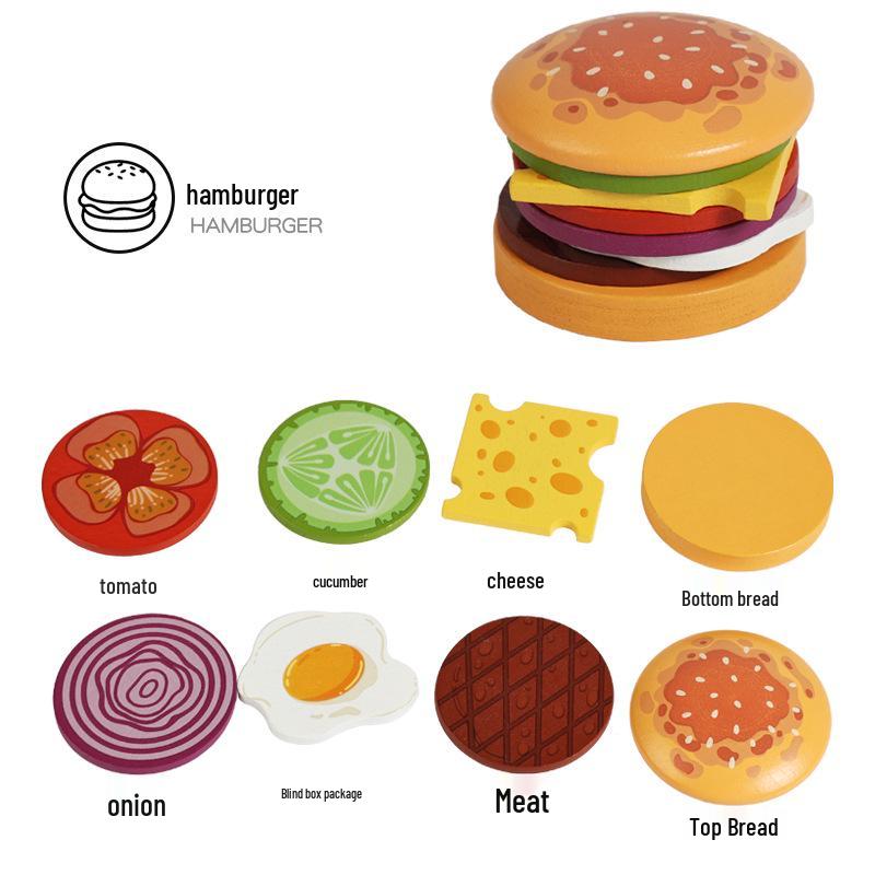 Kids Wooden Educational Toy Set: Mini Burger & Sandwich Play Food