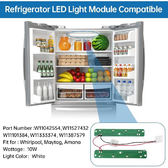W11042554 Refrigerator LED Light Module Compatible with Whirlpool Maytag Amana Refrigerators, Replaces W11527432 W11101384 W11333374 W11387579 (Does