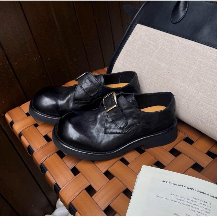 American Girl Retro Leather British Style Platform Small Leather Shoes Women's Belt Buckle One Pedal Women's Single Shoes Loafers Women's