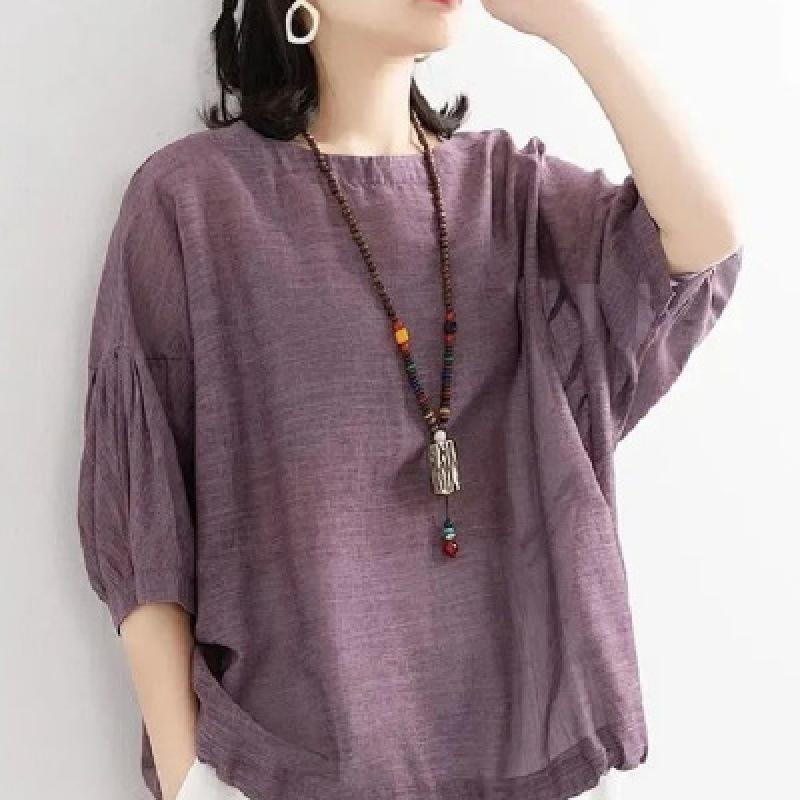 

Summer Women s Drawstring Round Neck Loose Oversized Casual T-shirt for Women 4XL фіолетовий
