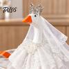 Soft Lace Goose Costume 7 Inch Mini Wedding Outfit, Tulle Bridal Dress with Crown, Crown for Ornament Veil & Pearl Bracelet, Cute Figurine Tabletop