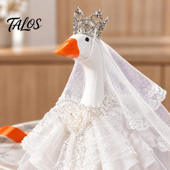 Soft Lace Goose Costume 7 Inch Mini Wedding Outfit, Tulle Bridal Dress with Crown, Crown for Ornament Veil & Pearl Bracelet, Cute Figurine Tabletop