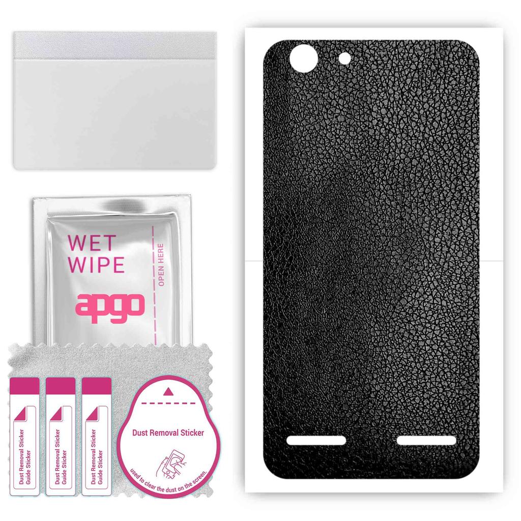 apgo Protective Skin Sticker for the back compatible with Lenovo K5, Wrap Film, Foil, Vinyl - Pattern Black Leather