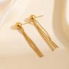 Elegant Geometric Titanium Steel Three-Layer Bead Line Stud Earrings for Women