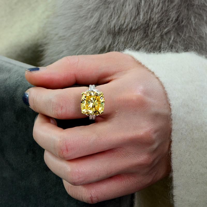 Gica Gema Prsteny s vysoce uhlíkovými diamanty ze sterlingového stříbra 925, unikátní design, čtvercový tvar, romantické jemné šperky, svatební párty dárky, nový trend 14 * 14 mm