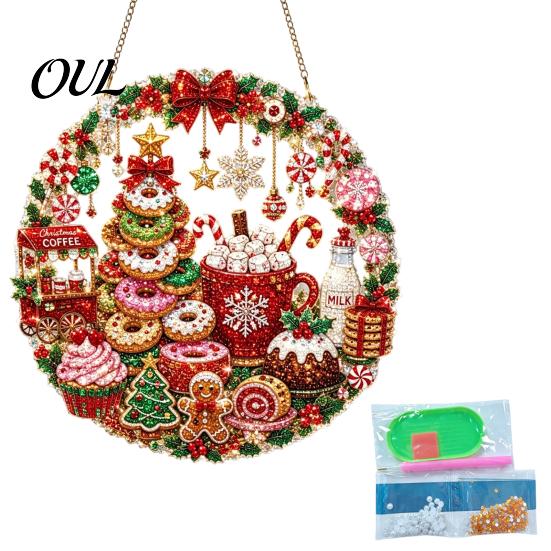 Handmade Christmas Home Decor Faux Diamond Art Ornament, DIY Santa Claus Sun Catcher Kit, Rhinestone Parent Child Interactive Crafts Xmas Wreath