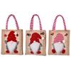Adorable Cartoon Style Christmas Gnome Burlap Tote Bags For Holiday Gift Giving