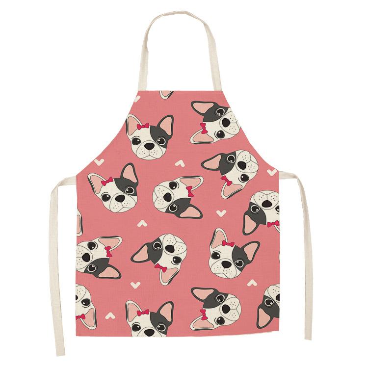 1 Pcs Cotton Linen BullDog Dog Print Kitchen Aprons Unisex Dinner Party Cooking Bib Funny Pinafore Cleaning Apron