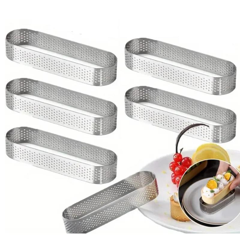 6Pcs Oval Perforated Tart Rings -Stainless Steel Tart Ring Molds For Professional Pastry Cake Molds Tart Rings Baking Molds
