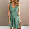 Women's Casual V Neck Sleeveless Button Down Dress Summer Elastic Waist A-Line Swing Tank Dresses