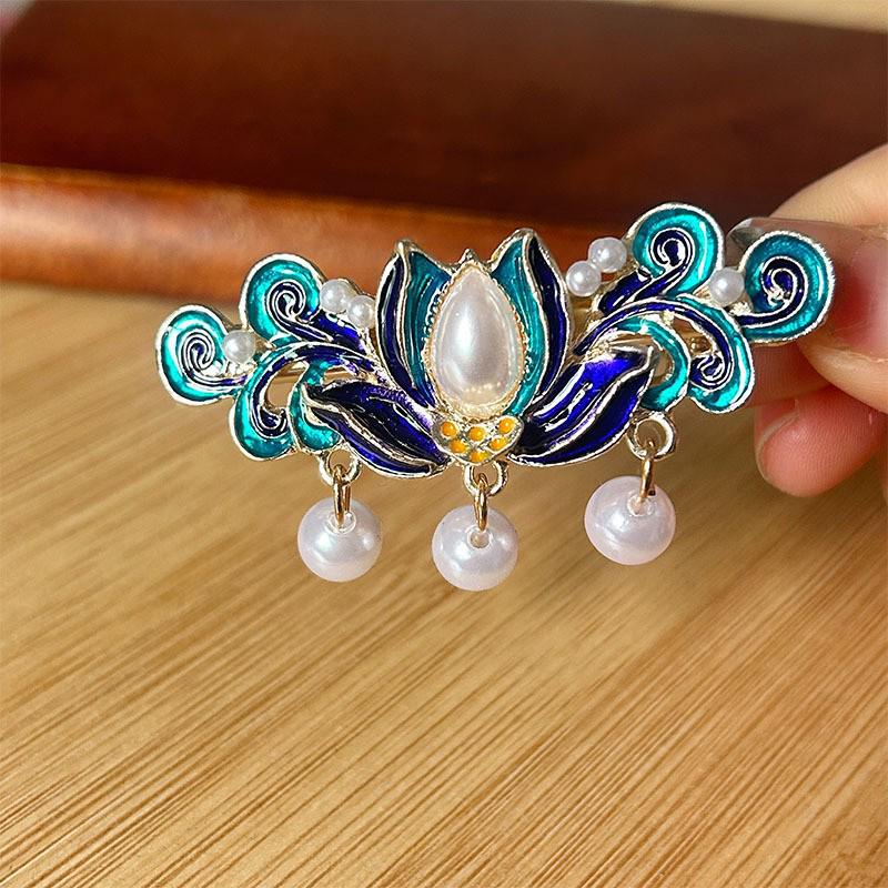 Elegant Blue Cloud Pearl Hairpin with Tassel
