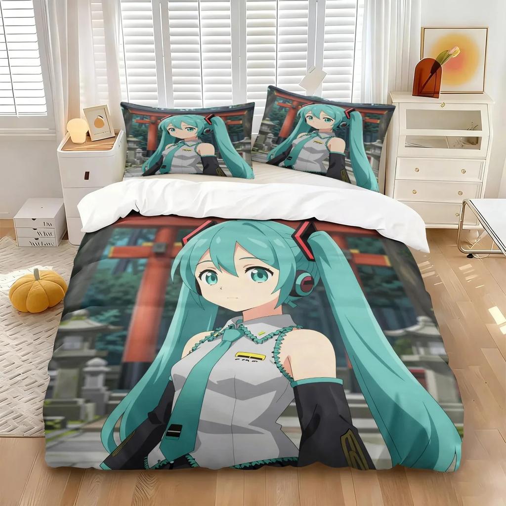 Hot Sale H-Hatsune Miku Girl Duvet Cover Pillowcases Bedding Set, for Adult Girl Boy Bedroom DecorationGift,Birthday Gift