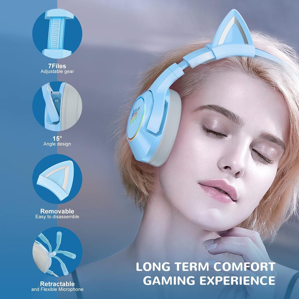 K9 Gaming Headset, Wired Over-Ear Headphones with Detachable Cat Ears, Noise Cancelling Microphone, RGB Backlight, Surround Sound for PC PS5 PS5 Xbox