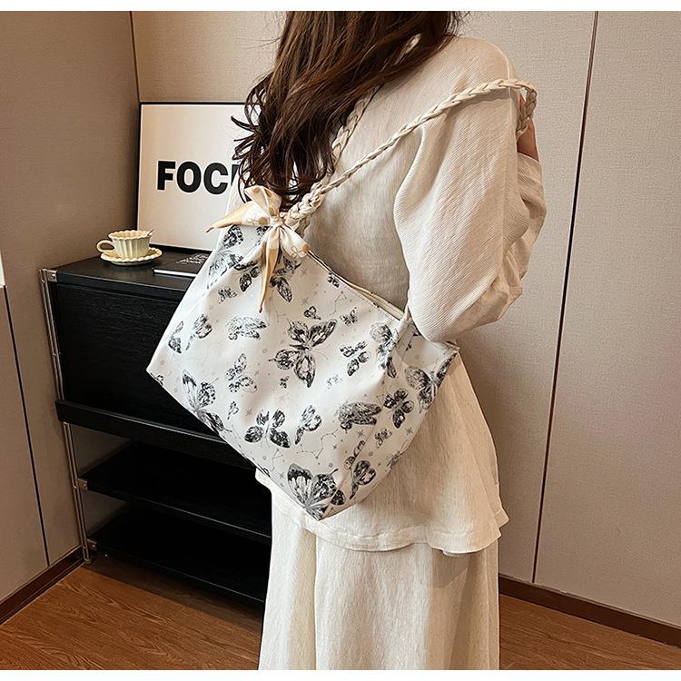 Chic Butterfly Print Faux Leather Tote Bag for Women, Woven Texture Shoulder Underarm Bag, Casual Daily Commute Handbag