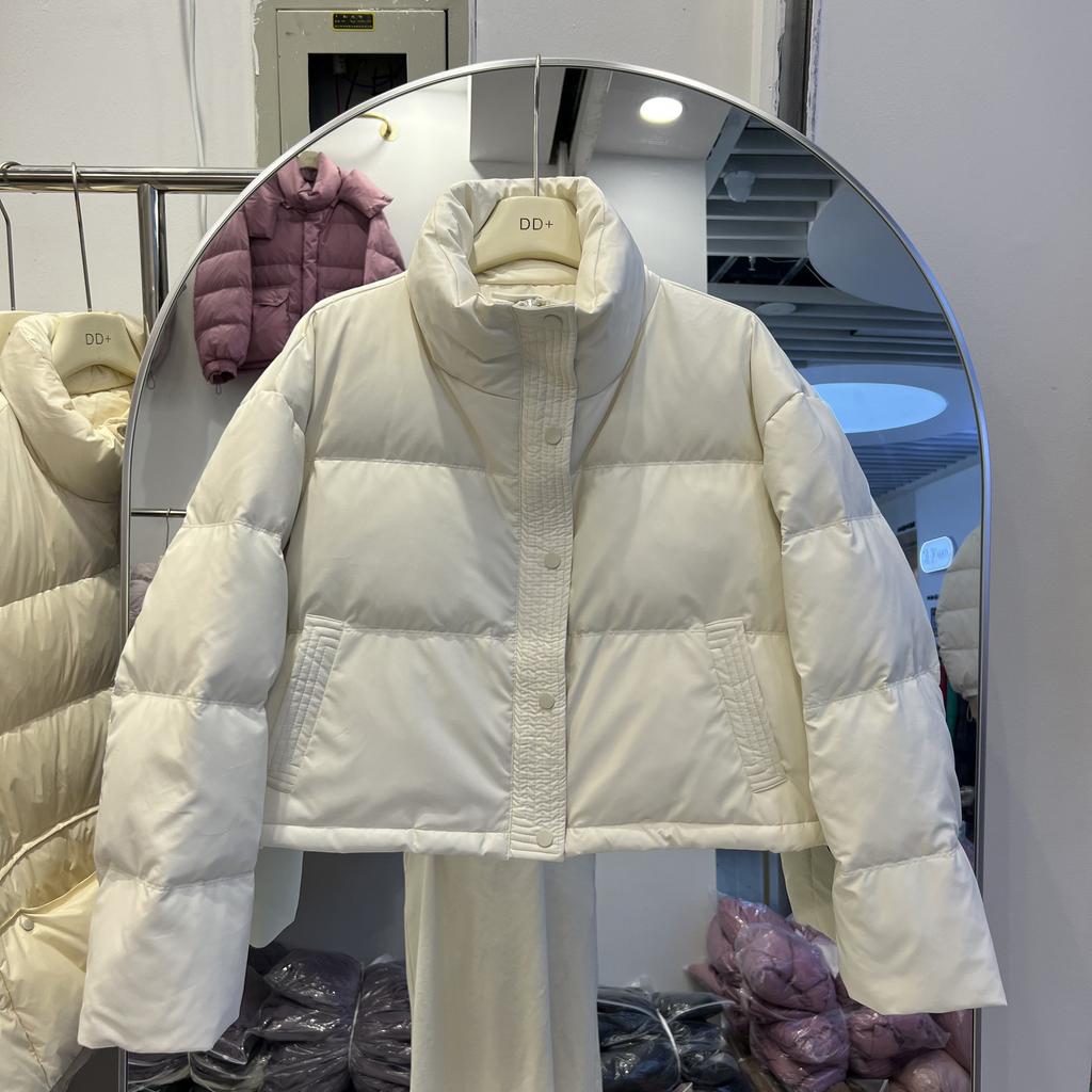 Pu Leather Down Jacket Women's Short Autumn and Winter New Stand-up Collar Bread Jacket White Duck Down Jacket Thickened Winter Clothing