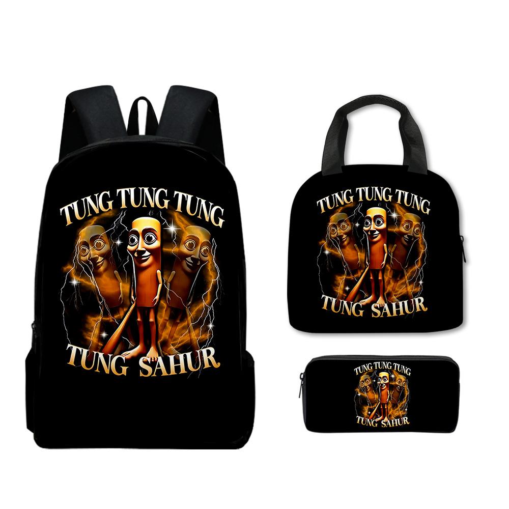 Hip Hop Populair Nieuwigheid Grappig tungtungtung 3D Geprint 3 stuks/Set leerling Schooltassen Laptop Dagrugzak Rugzak Lunchtas Etui