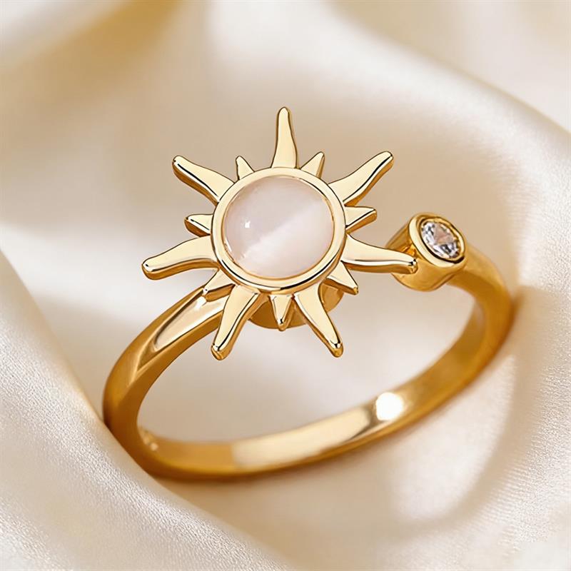 Huitan Sun Design Women Opening Ring Elegant Party Daily Imitation Opal Accessories with Bright CZ Fashion Lady Wedding JewelryGood Product