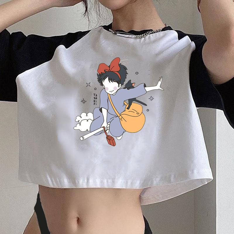 Totoro Studio Ghibli Harajuku T Shirt Women Cropped Ullzang Miyazaki Hayao Tshirt Funny Cartoon T-shirt Anime Crop Top