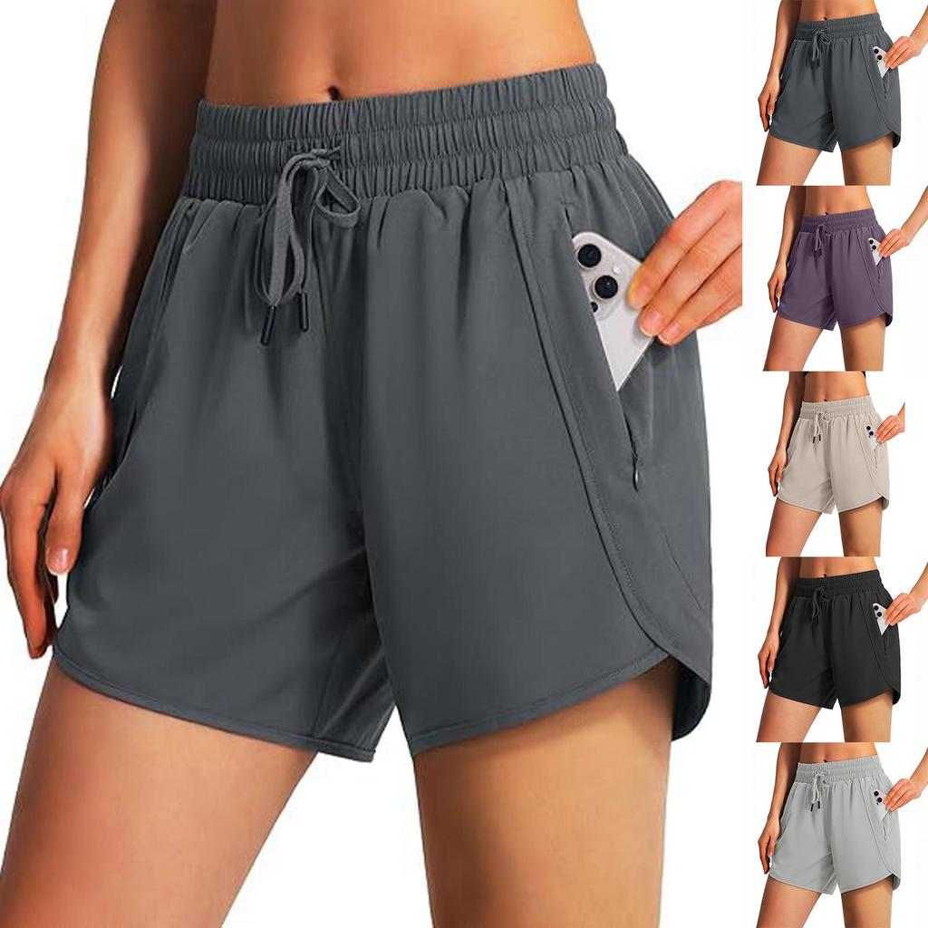 Pantaloncini Sportivi da Corsa da Donna, Pantaloncini Asciugatura Rapida con Tasche con Zip