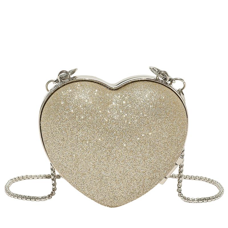 Summer new fashion chain messenger bag portable shoulder heart bag diamond-encrusted metal diagonal span bag