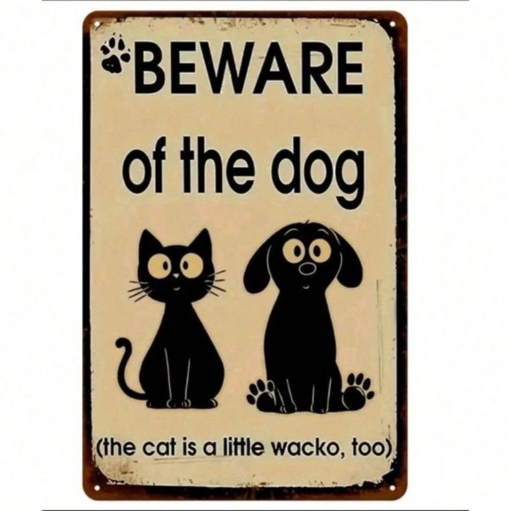 Dog and Cat Warning Metal Sign for Home Garden