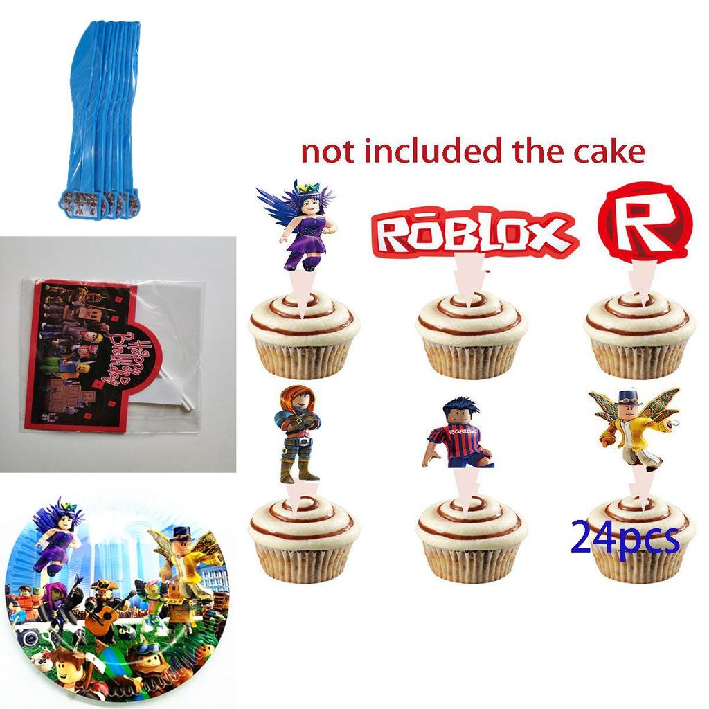 Vibrant Roblox Theme Party Supplies For Kids Birthday Celebrations With Banners And Cake Toppers