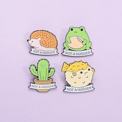 Hedgehog Cactus Not A Hugger Enamel Pins Cute Cartoon Thorny Animals Frog Brooch Backpack Lapel Badge Gift for Friends Wholesale