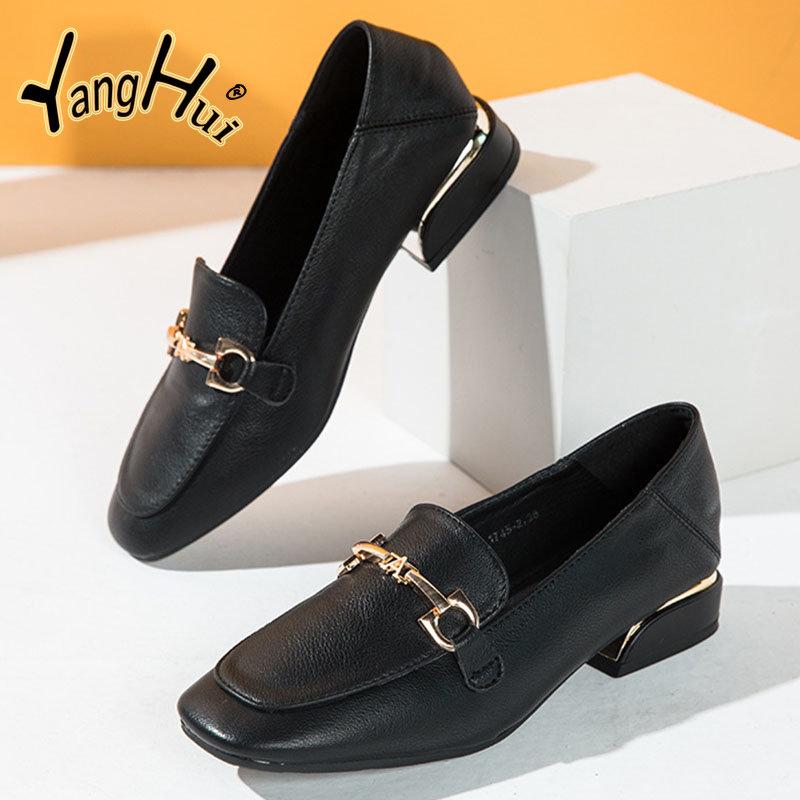 British Style Square Thick Heel Loafers Pumps 2024 New Fashion Khaki Casual Round Toe Women's Shoes Mary Janes Spring Autumn