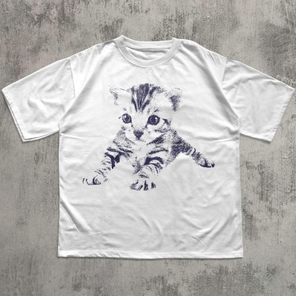 Y2k Vintage Grafisch Kat T-shirt, Unisex Katoenen Shirt, 90s Retro Tee, Katten Liefhebber Cadeau, Grappig Kitten T-shirt, Trendy Zomer T-shirts, Schattige Kittens