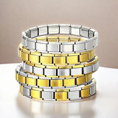 Bracelet Manille Charmes Italiens Acier Inoxydable Doré pour Femme Homme Fabrication DIY Perle 9mm Couleur Argentée Bracelet Manchette Rétro Bijoux