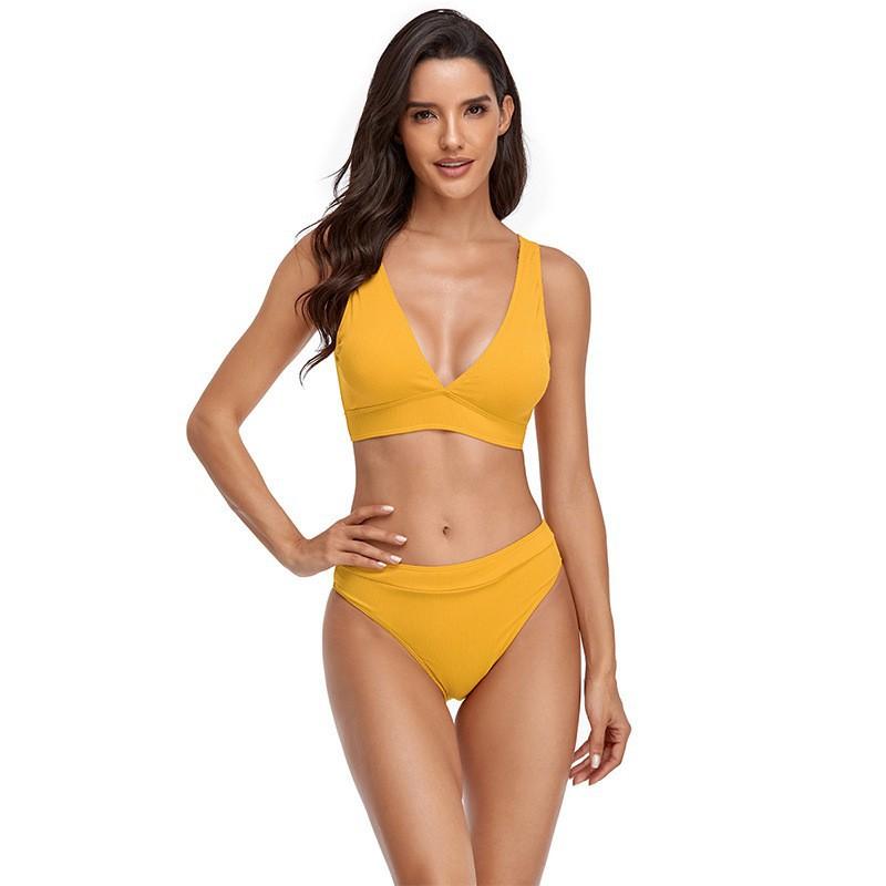 26 Solid Color Split Swimsuit Female Sexy Gathered Tight Bikini Backless High-end