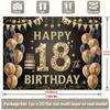 2D Classic 18th Birthday Backdrop, Black Gold Balloon & Star Decor Banner