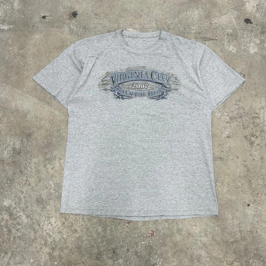 Y2K 2007 Silber Run Grau Biker T-Shirt Größe XL