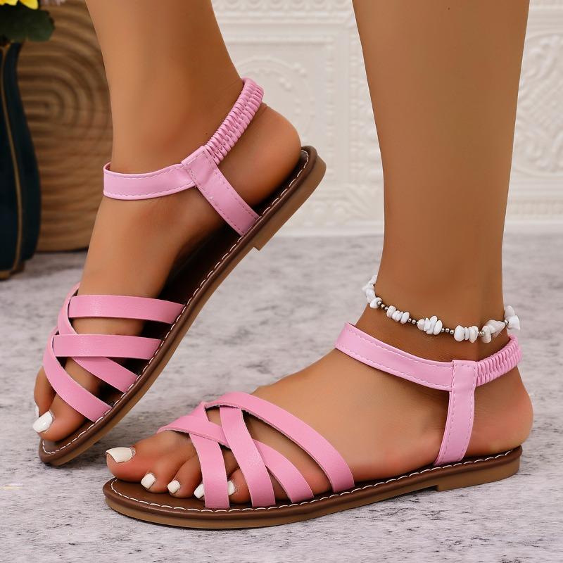 Fashion 2025 New Ladies Shoes Elastic Band Women's Sandals Fashion Open Toe Casual Summer Plus Size Light Comfortable Flat Sandals