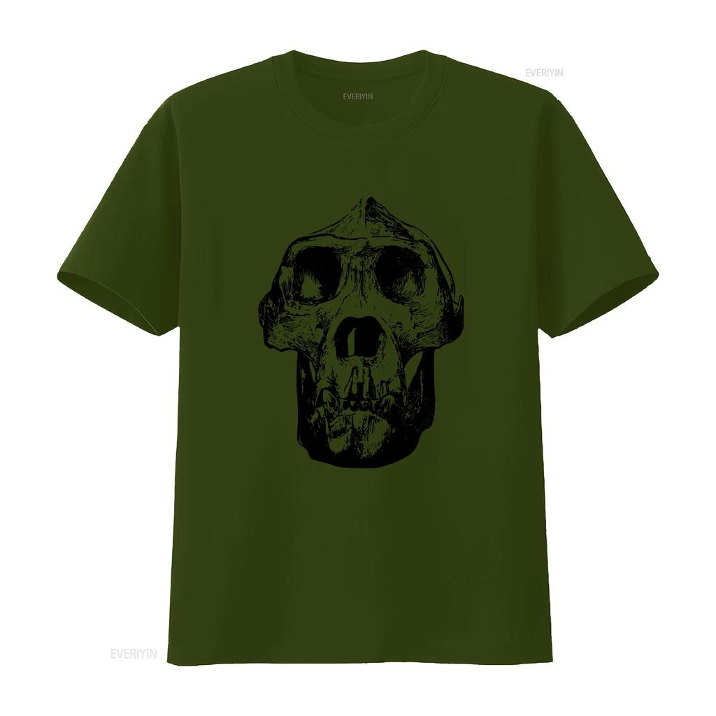 Neanderthal Prehistoric Skull Ancient Unisexs Cotton T Shirt Top Vintage Washed Slightly Graphic Streetwear Casual Homme
