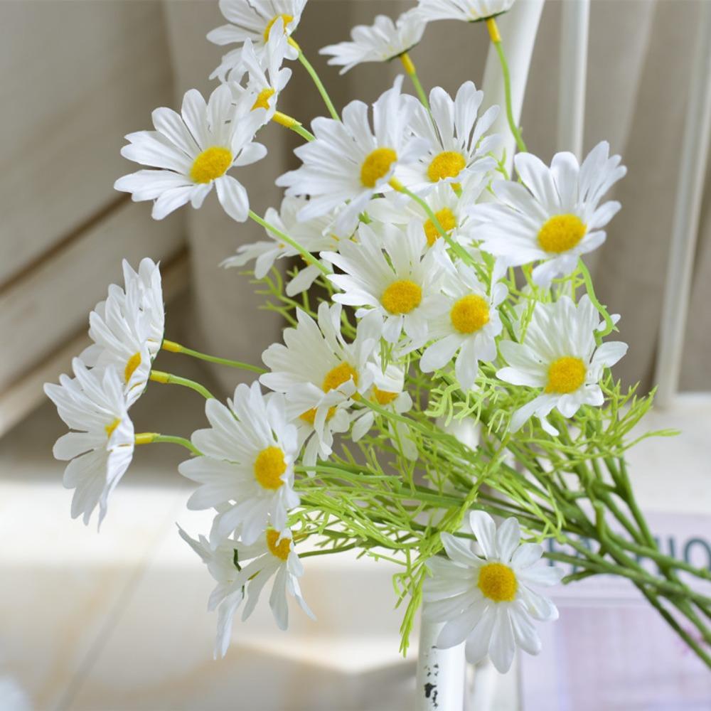 5 Branches of 25 Small Daisies Artificial Flower Chamomile Hollandaise Plastic Fake Flower Silk Flower Home Decoration Ornament Flower