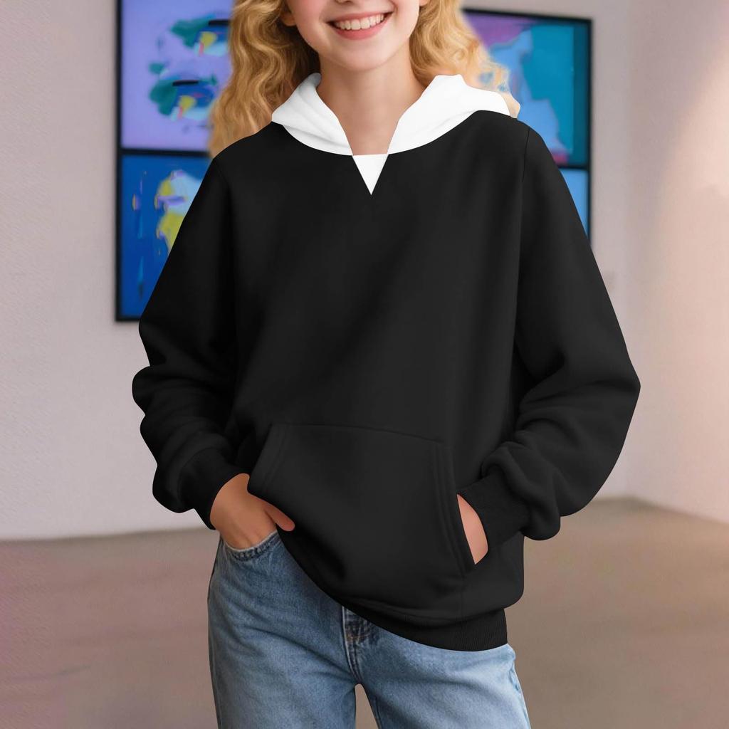 Winter Boy And Girls Solid Color Long Sleeved Hooded Sweatshirt Tops