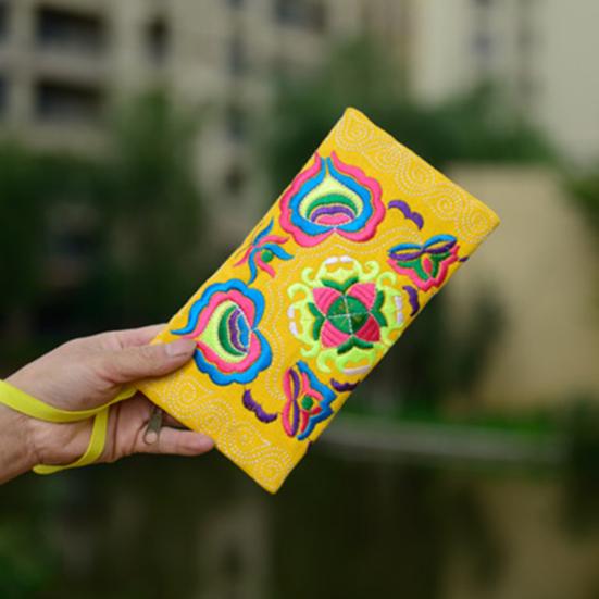Women Ethnic Handmade Embroidered Wristlet Clutch Bag Zipper Purse Long Wallet