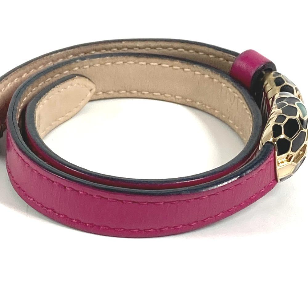 Bvlgari Double Bangle Serpenti Forever Logo Bracelet Leather Pink Based/Gold