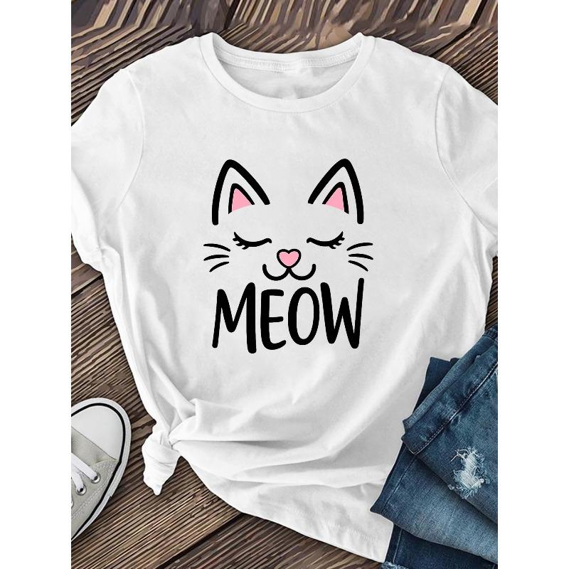 European Size The Must-Have Top for Lively Cat Lovers | Bright "Meow" Pattern And Cute Cat Designs, Suitable for Street Style,