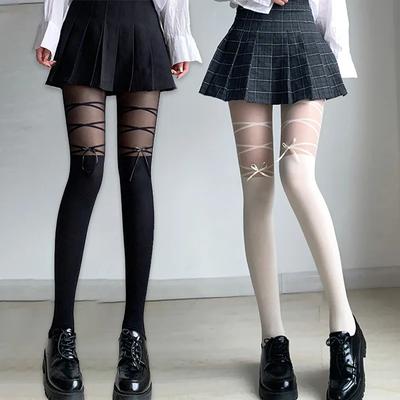 Kawaii Sexy Lingeries for Onlyfans Medias Pantyhose Stockings Women Lingerie Bowknot Straps Lolita Cute Girls Long Tights Socks