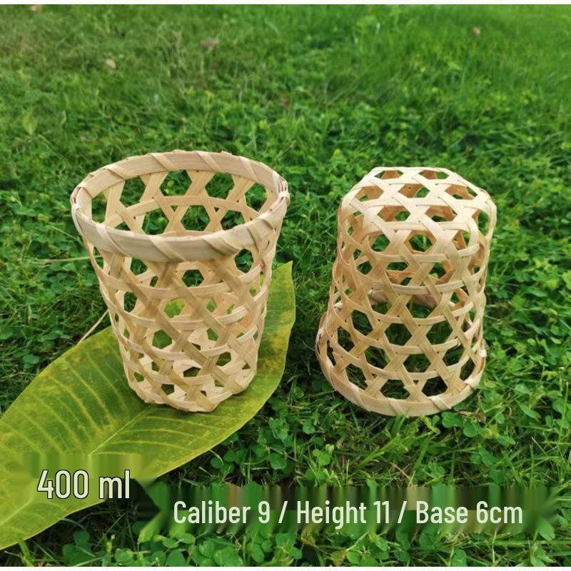 Bamboo Woven Drink Set: Milk Tea Cups, Ice Cream Cups & Basket