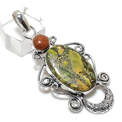 Gema de Piedra Estichtita Natural Colgante Hecho a Mano de Plata de Ley 925 2.48" S0J12
