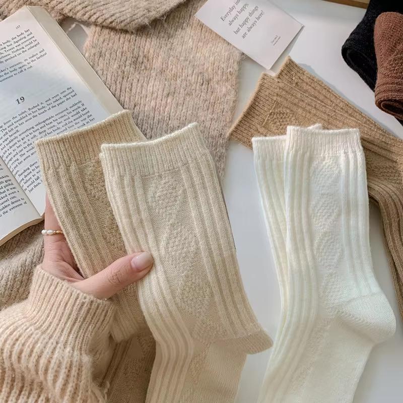 2025 1/3pairs New Cashmere Wool Socks Women's Winter Thicken Warm Black White Pack Set Thermal Japanese Fashion Solid Color