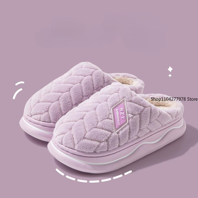 Fashion Men's House Slippers Furry Plaid Cozy EVA Memory Foam Lightweight Casual Shoes Winter Warm Plush Non-slip Women Slippers Size 45