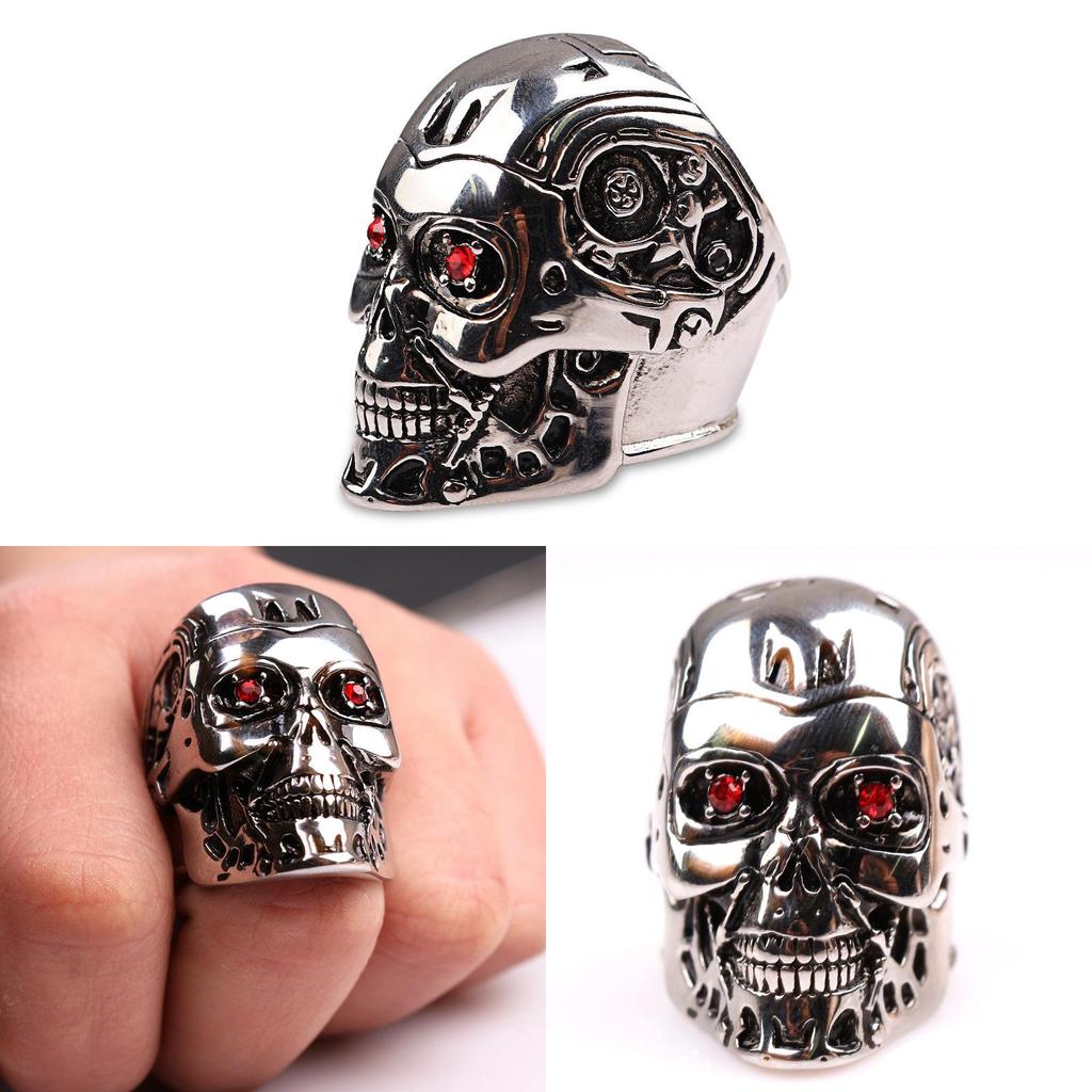Terminator Skull Ring With Electroplated Alloy For Halloween Costume And Unisex Fashion